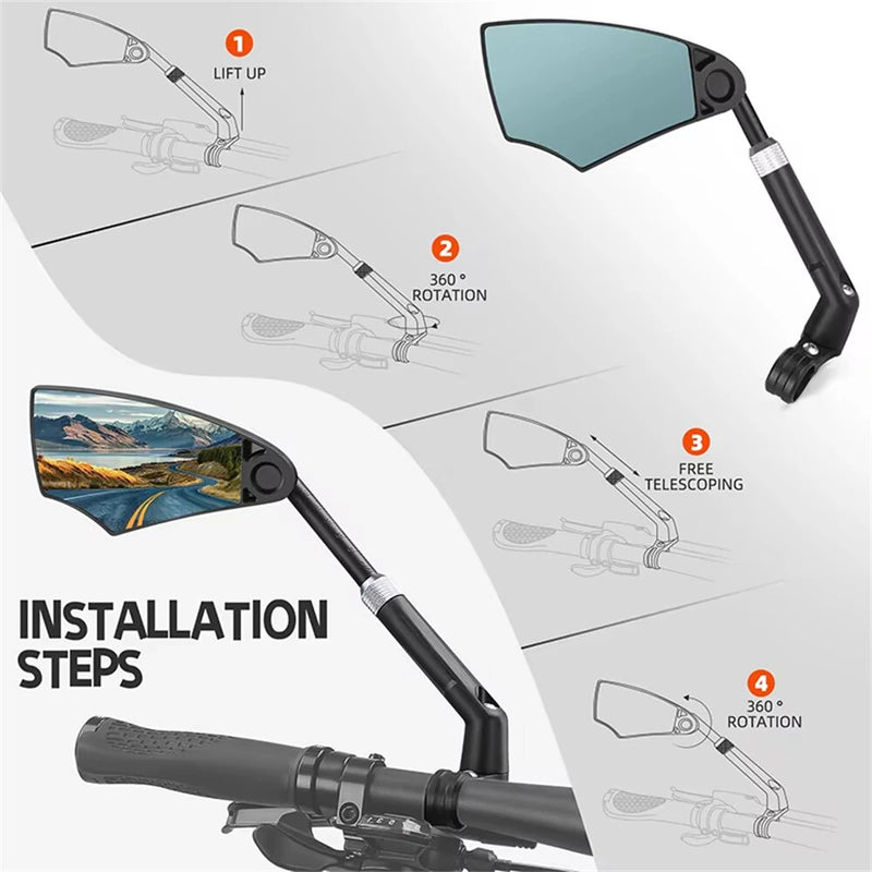 WEST BIKING HD Anti-Glare Bike Rearview Mirror 360 Rotation Adjustable Retractable Reflector for 20-23mm Bicycle Electric Scooter Handlebars