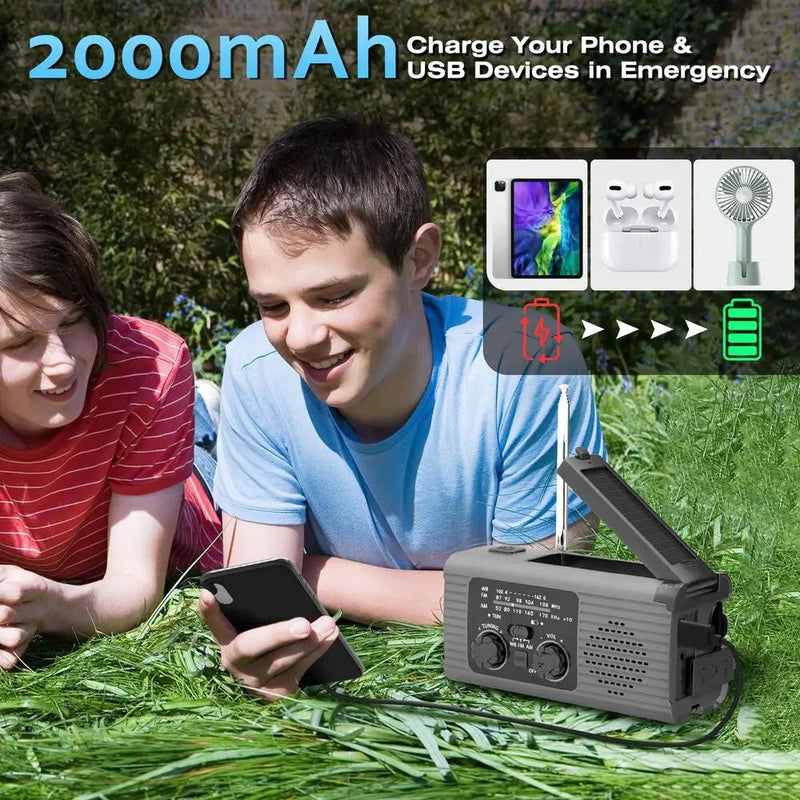 IPRee Hand Crank Emergency Radio Solar Powered Radio with LED Flashlight SOS Alarm Portable Radio for Outdoor Camping and Emergency