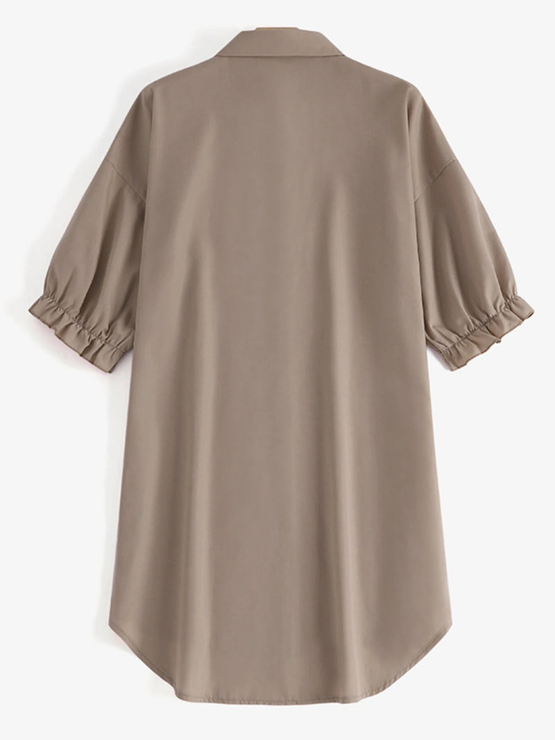 ZANZEA Women Daily Casual 3/4 Length Sleeve Solid Color Shirt Dresses