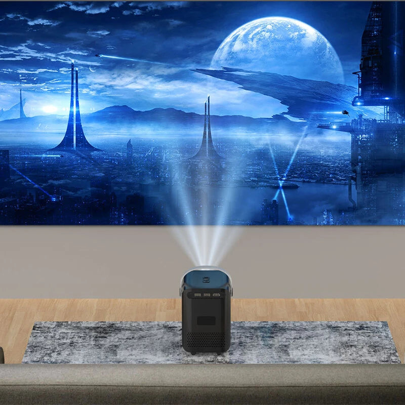 P10 Smart 4K Wifi Portable 1080P LED Projector with Remote Electronic Focusing 4-points Keystone Correction Built-in Stereo Speaker Smart Home Theater Video Player