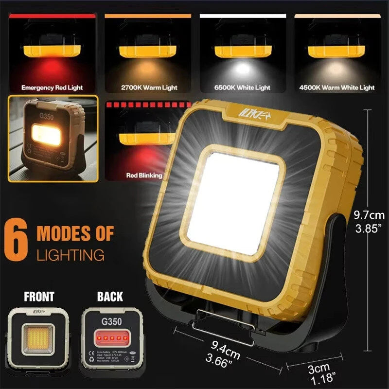 2024 1000LM Super Bright Portable LED Spotlight Camping Lamp 3000mAh LED Work Light Rechargeable Outdoor Waterproof Working Light