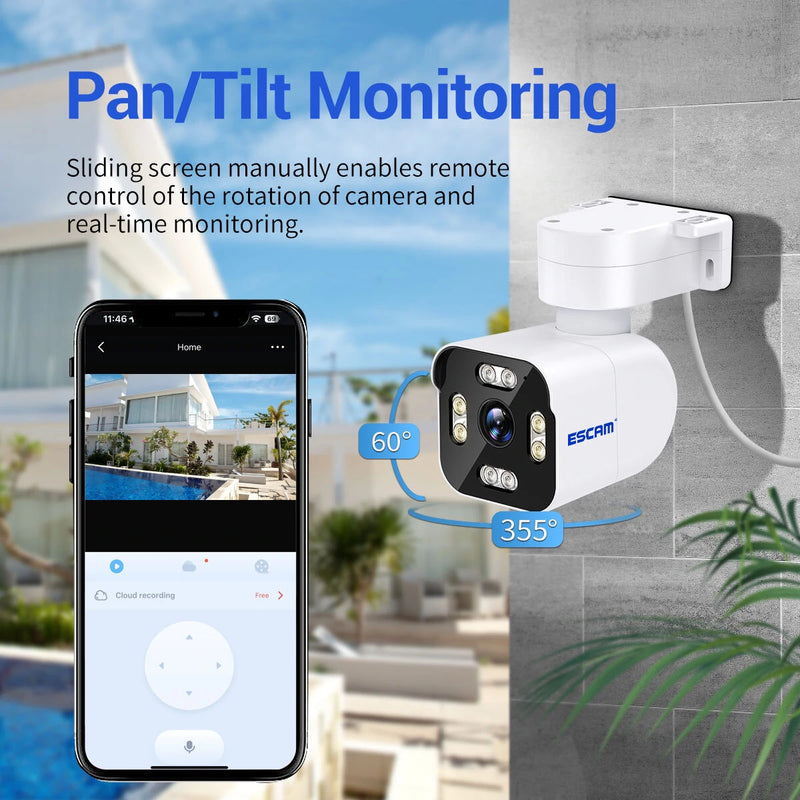 ESCAM PT303 3MP WiFi IP Alarm Camera Wireless Color Night Vision Human Detection Two Way Audio IP66 Audible Alarm H.265 APP Control PTZ Cameras