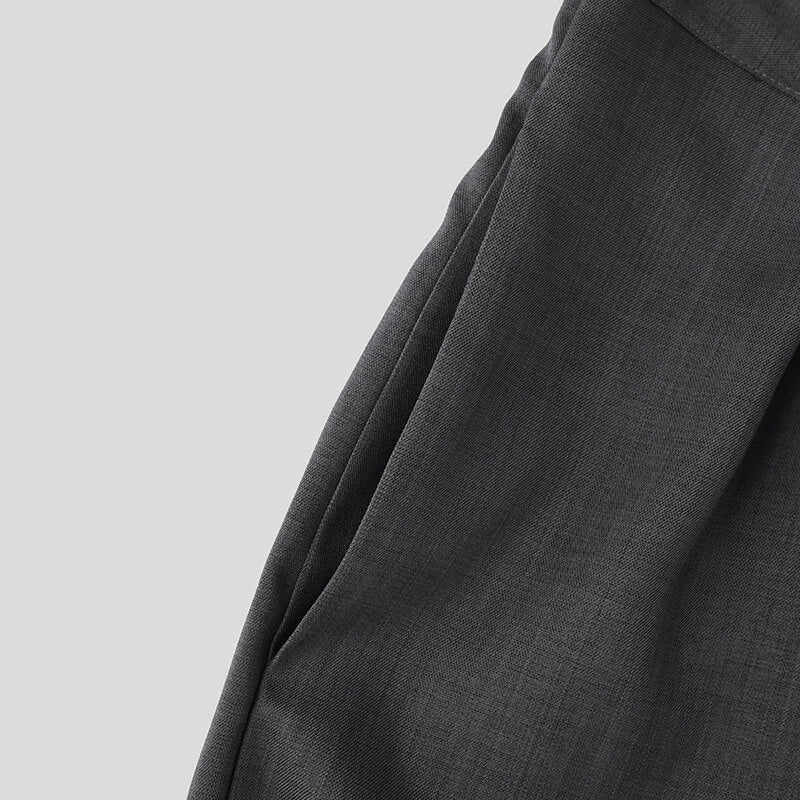 INCERUN Men Solid Color Straight Legged Pants Loose Fit Casual Hook Loop Zipper Long Trousers Large Size for Big Men S-5XL