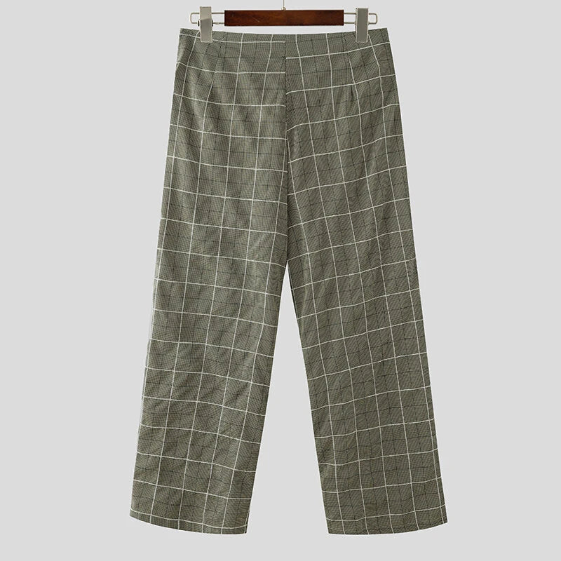 INCERUN Mens Twist Design Casual Long Pant Fashion Retro Striped Loose Fit Straight Trousers for Men