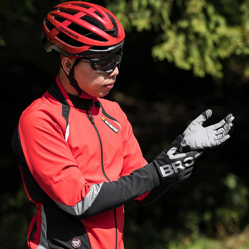ROCKBROS Winter Warm Bike Glove Windproof Fleece Long Finger Touch screen Outdoor Sports for Running Riding
