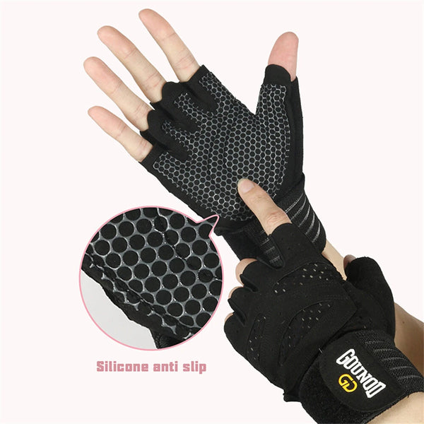 GOUNOD 1Pair Workout Half-finger Gloves Breathable Wear-resistant Extended Strap Fitness Sports Gloves for Barbell Equipment Eeightlifting Iron Exercise