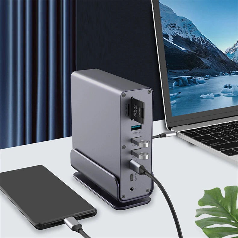Bakeey HD-175 16-in-1 Type-C Vertical Hub Docking Station with USB 3.1/3.0/2.0 4K HD/DP 100W PD SD/TF RJ45 Ethernet for Phone Tablet MacBook Pro