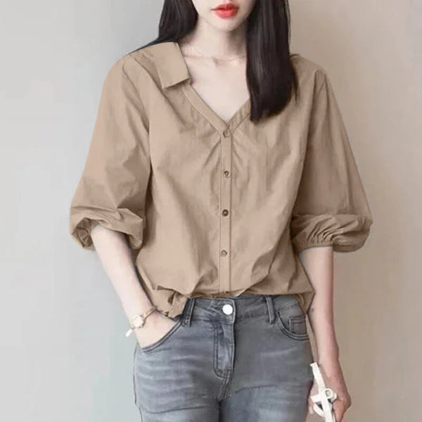 ZANZEA Women's Blouse Commute New Fashion Lantern Sleeve V-Neck Lapel Solid Office Top Shirt
