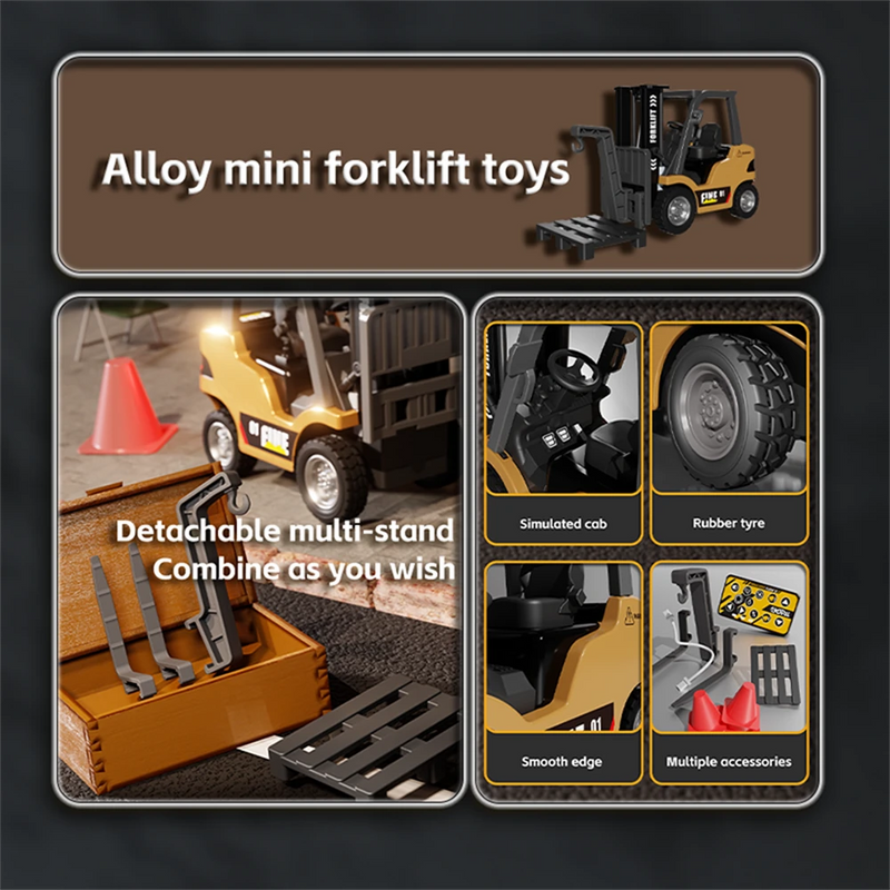 TRASPED HG-4-243 RTR 1/64 2.4G Mini RC Car Alloy Forklift Support App Remote Controlled LED Light Sound Engineering Vehicle Desktop Toys Model Collection Gift For Boys