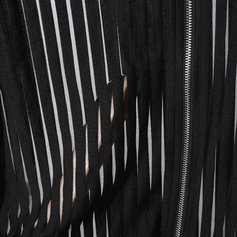 INCERUN Mens Striped See Through Lapel Collar Vest Comfortable Black Zipper Sleeveless Tank Top for Male