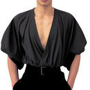 INCERUN Mens Shirts Fashion Big V-neck Bubble Short Sleeve Top Shirts Summer Fashion Party Top Shirts Male Clothing