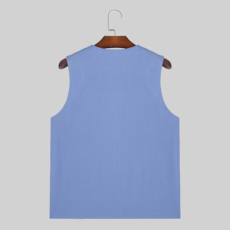 INCERUN Men's Clothing 2 Piece Set Knit Ribbed Round Neck Vest & Trousers Casual Solid Color Set for Daily Wear