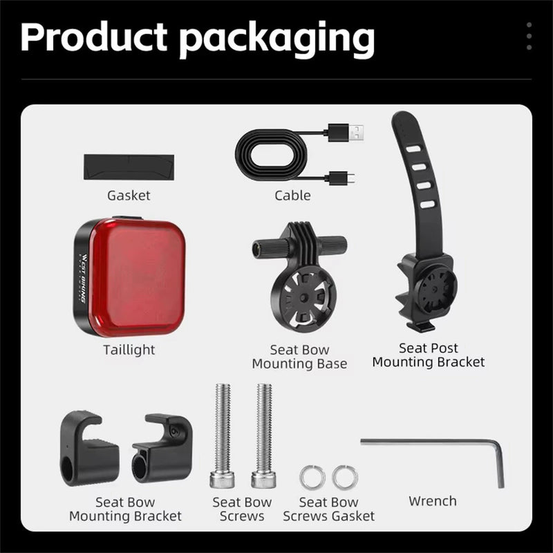 WEST BIKING 20LM LED Square Bicycle Taillight Type-C Charging Waterproof 5 Modes Warning Bike Rear Light for MTB Seat Post/Saddle