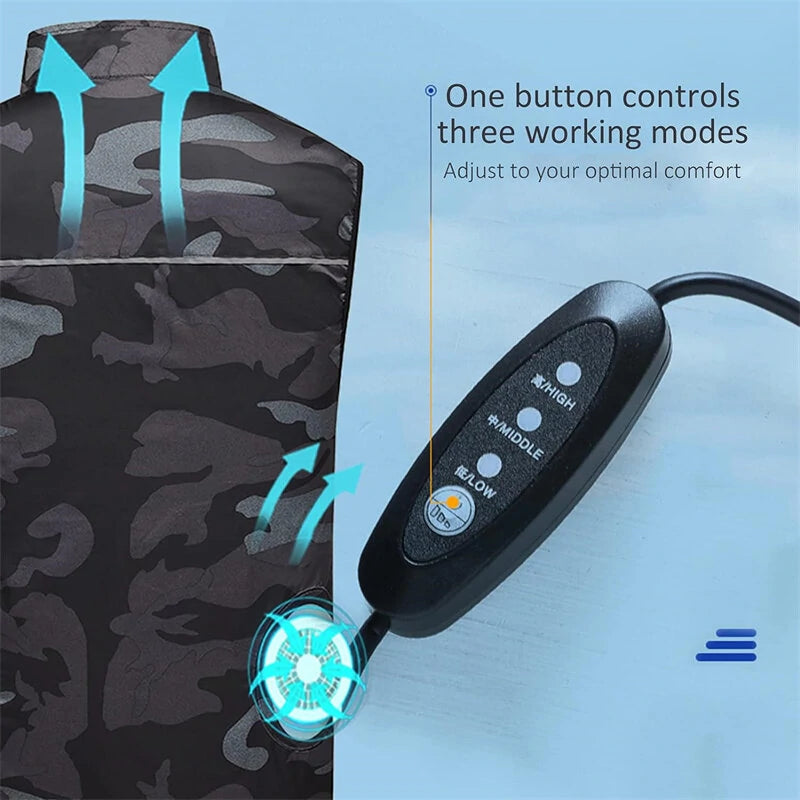 TENGOO Air Conditioning Clothing Vest Three Wind Speeds Heatproof Cooling Clothing USB Charging Sun Protection Continuous Cooling Jacket with Two Fans for Summer High Temperature Outdoor Work