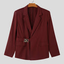 INCERUN Mens Metal Button Detail Solid Color Long-Sleeve Blazer Business Casual Suit for Male