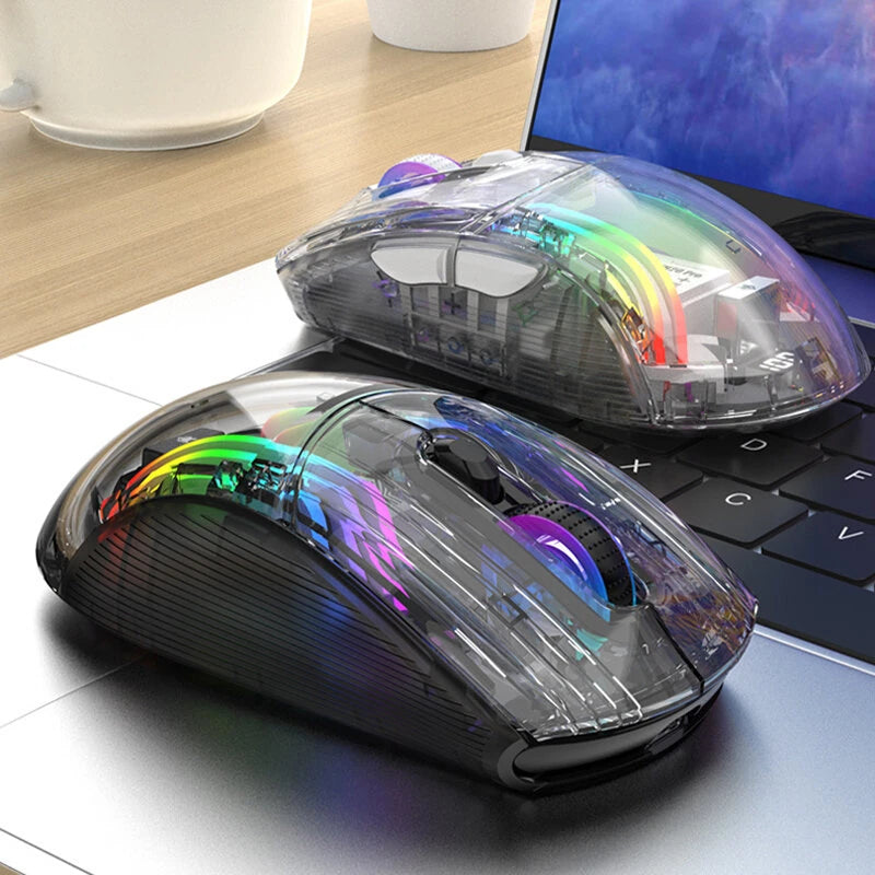 XUNSVFOX XYH20pro RGB Transparent Shell Gaming Mouse Power Display Three Mode Wireless bluetooth Type-C Rechargeable Ergonomics Mute Mice with Charging Dock PC Accessories