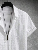 Mens Solid Patch Pocket Lapel Collar Short Sleeve Shirts