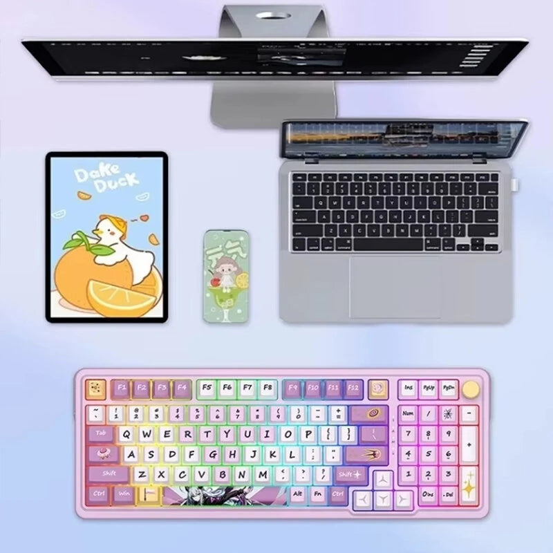 Redragon KS99 Tri-Mode Mechanical Keyboard with Multimedia Knob 98 Keys Gasket Structure RGB Backlit Hot Swappable 6000mAh Battery Wireless bluetooth Custom Gaming Keyboard