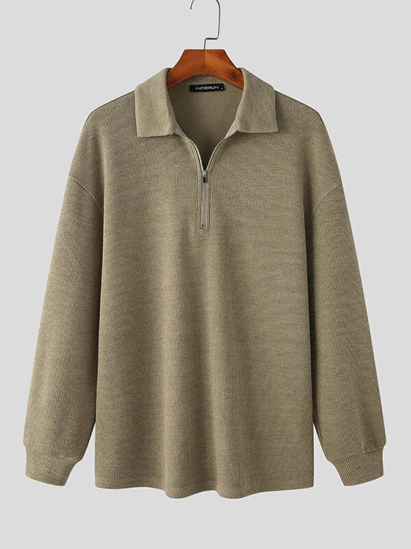 Mens Solid Knit Quarter Zip Long Sleeve Golf Shirt