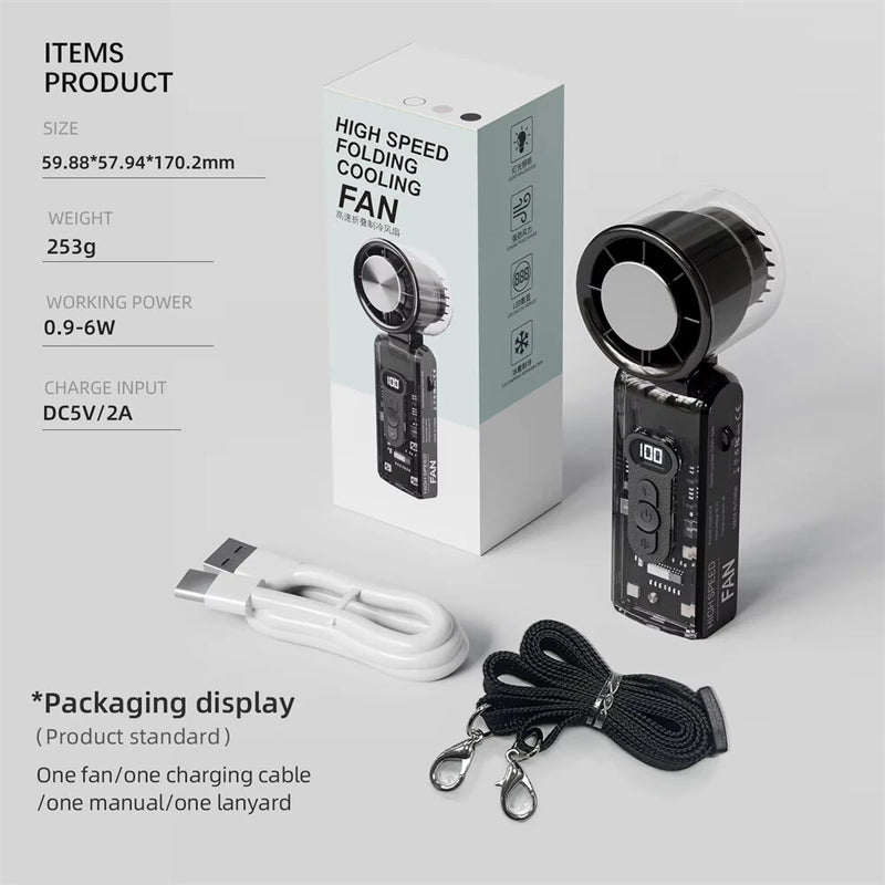 Tevorex Portable USB Rechargeable Handheld Fan with LED Light Refrigeration Foldable 100 Gear High-speed Desktop Outdoor Turbo Fan