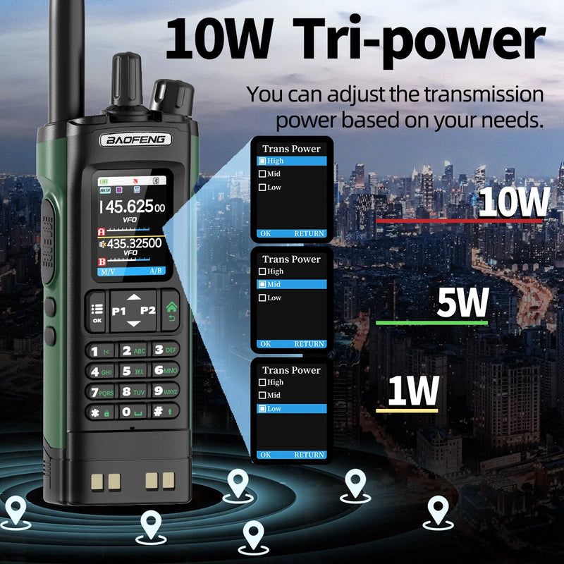2Pcs Baofeng BF-UV32 GPS Walkie Talkie 10W Long Range Multi Band Bluetooth App 1000 Channels USB-C EU Charge Portable 2-Way Radio