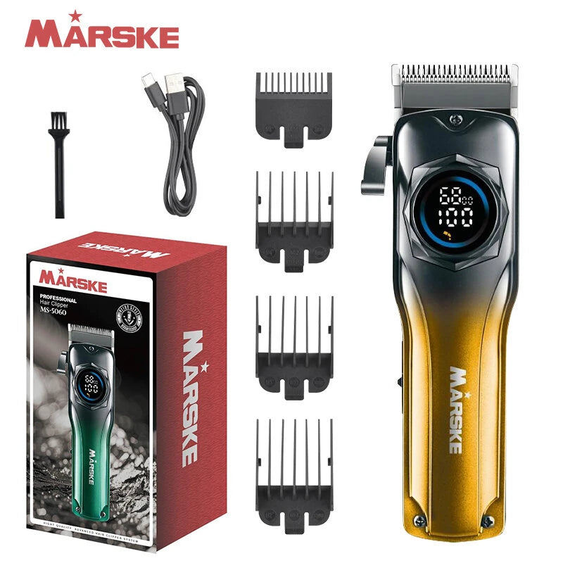 MARSKE Professional Hair Clipper Stainless Steel Blade Sharp Cutting High Power Low Noise LED Digital Display Rechargeable Adjustable