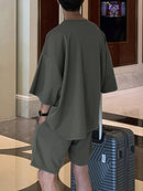 Mens Solid Drop Shoulder Casual Two Piece Outfits