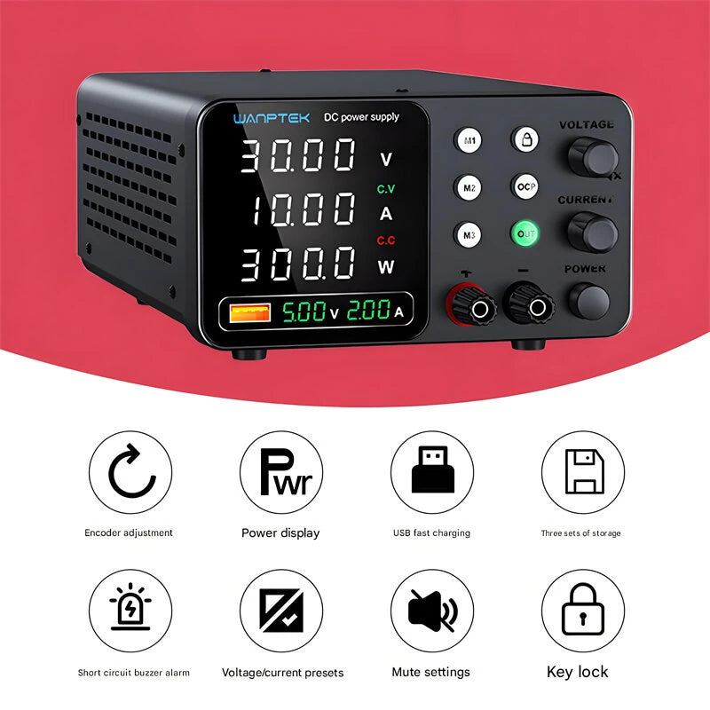 WANPTEK DC Power Supply TPS-C1203 0-120V 0-3A 360W 300W 150W Adjustable Regulated Power Supply USB Fast Charge Overcurrent Protection Digital Display