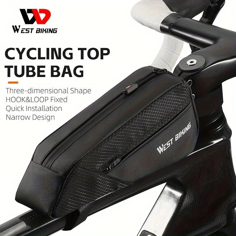 WEST BIKING 1L Bicycle Top Tube Bag Narrow Side Design Velcro Fastening Portable Zipper Storage Cycling Bag for MTB & Road Bikes