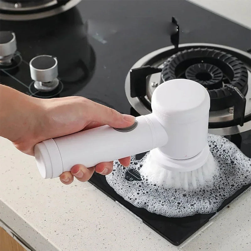Electric Cleaning Brush Kitchen Bathroom Multifunctional Cleaner Electric Scrubber Bathroom Cleaning Brush USB Rechargeable with 5 Replaceable Brush Heads