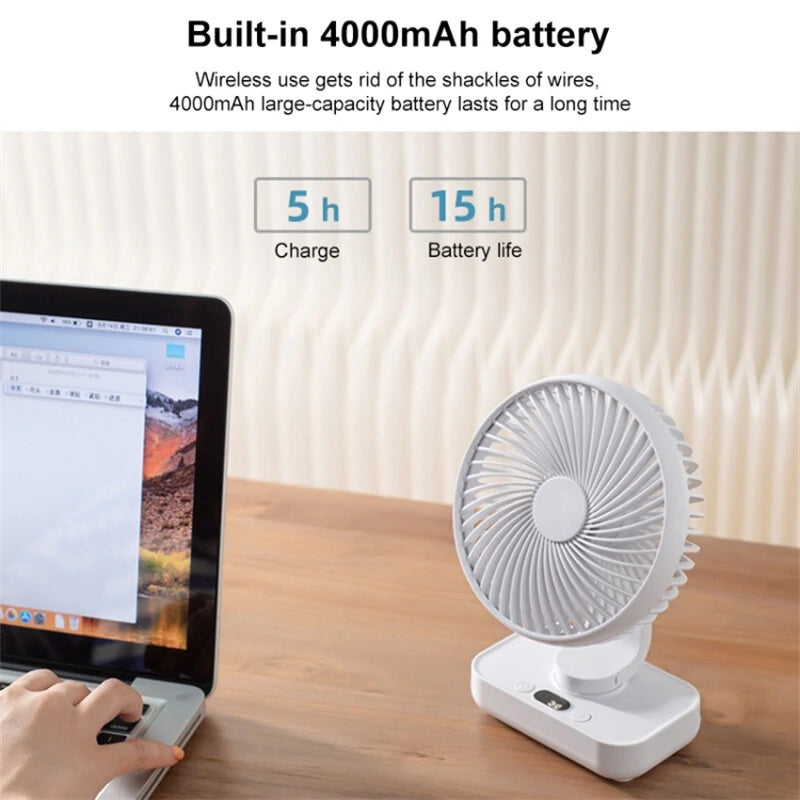 Mini Desktop Fan Shaking Usb Air Cooler 4 Gear Wind Speed 4000Mah Battey Capacity Angle Adjustment Low Noise for Office Room