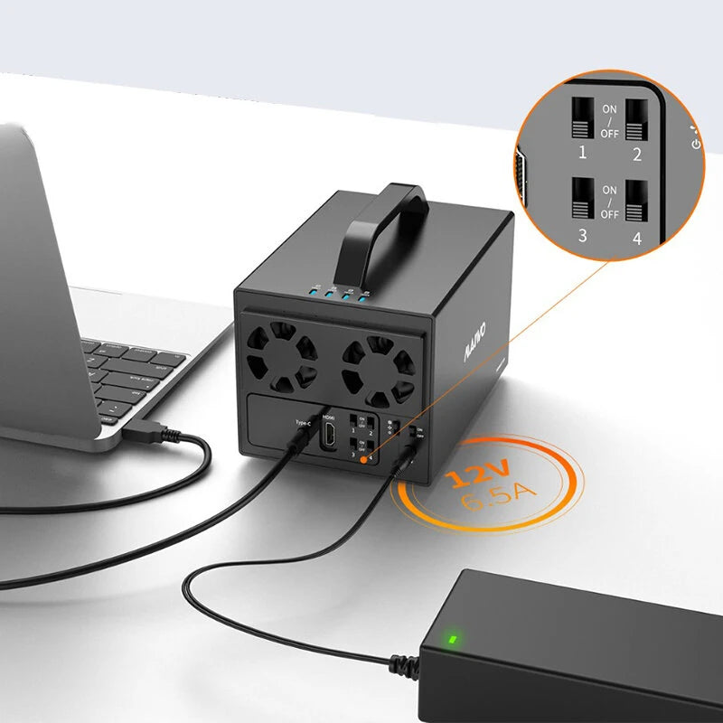 MAIWO 4 Bay 3.5-Inch Hard Drive Enclosure USB 3.1 Gen1 to SATA 4K HD RAID 0/1/5 External Hard Drive Disk Dock up to 64TB