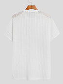 Mens Hollow Round Neck Short Sleeve T-Shirt