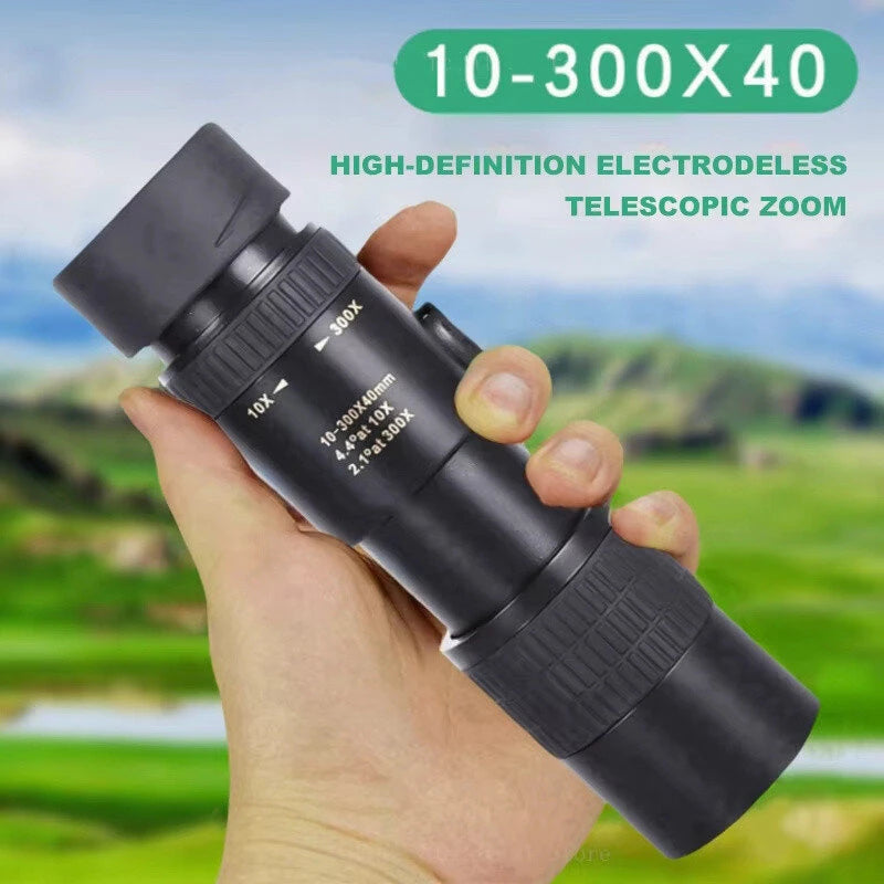 IPRee 10-300x40 Zoom Telescope HD 4K Portable Strong Long Range Professional Monocular BAK4-Prisms For Hunting Camping