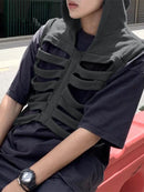 INCERUN Men Vests Skeleton Rib Deconstructed Design Hooded Sleeveless Streetwear Male Waistcoats Fashion Casual Vests Men S-5XL