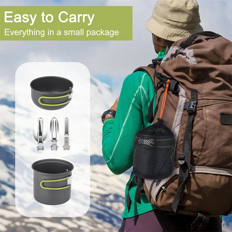 Lightweight Aluminum Alloy Camping Pot Hiking Picnic Tourist Tableware Set Outdoor Stove Pot Pan Plastic Bowl Outdoor Cookware