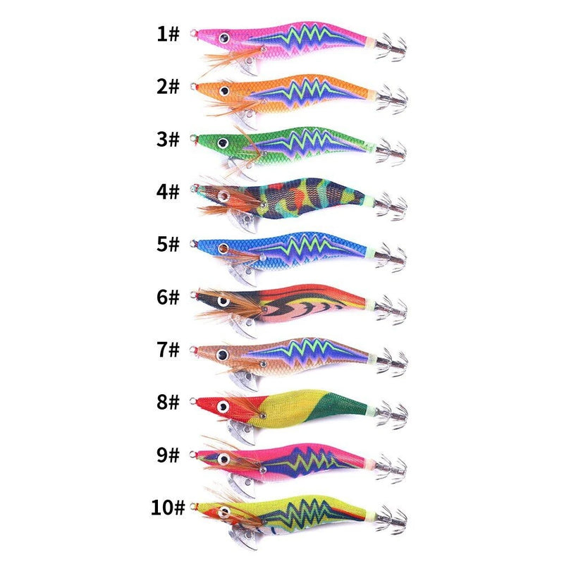ZANLURE 10pcs Luminous Wooden Shrimp Fishing Lures Artificial Squid Hook Hard Bait for Octopus Cuttlefish