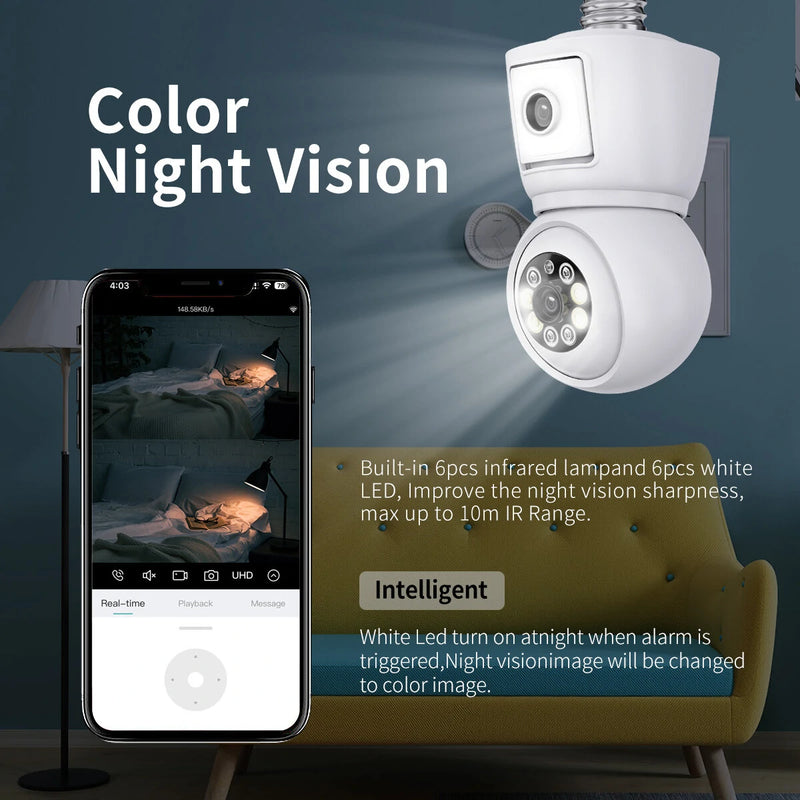 ESCAM QF202 E27 2MP+2MP WiFi PTZ Camera Dual Lens Wireless Surveillcance Camera with Color Night Vision Humanoid Detection Two-way Radio H.265 Phone Remote Monitoring Security IP Cameras