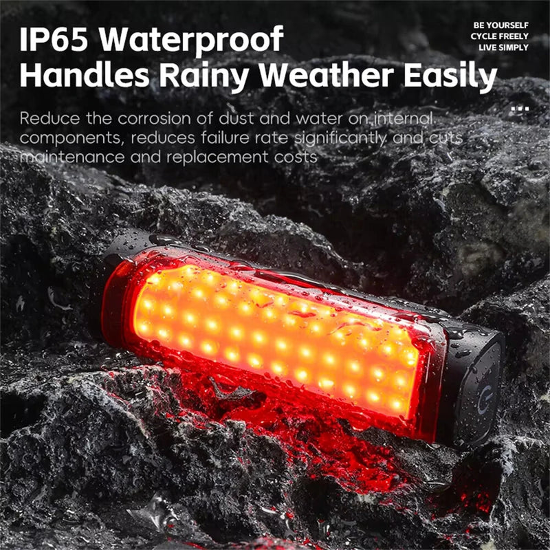 WEST BIKING 120LM Smart Brake Sensor Bicycle Taillight Lightweight  IP65 Waterproof Type-C Charging 8 Modes Flash Bike Rear Light for MTB Night Cycling Safety