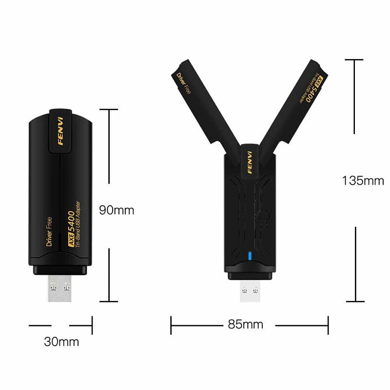 FENVI AX5400 WiFi 6E USB Adapter Dongle Tri Band 2.4G/5G/6GHz USB3.0 WiFi 6 Network Card with 2*2dBi Antenna for Laptop Win10/11 Driver Free