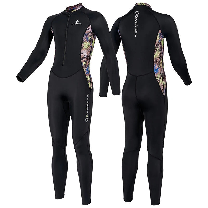DIVE&SAIL Men Full Body Dive Skins Wetsuit UPF50+ Sun Protection Quick-drying One-piece Long Sleeve Diving Top Pant Front Zip High Elastic Thin Snorkeling Clothes for Surfing Swimming