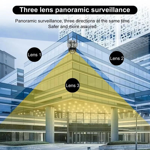 QD18 6MP Three-lens WiFi+bluetooth IP Camera Three Screen PTZ Camera Night Vision Auto Motion Tracking Two-way Audio Waterproof Dual Integrated Antennas CCTV Video Surveillance Cameras