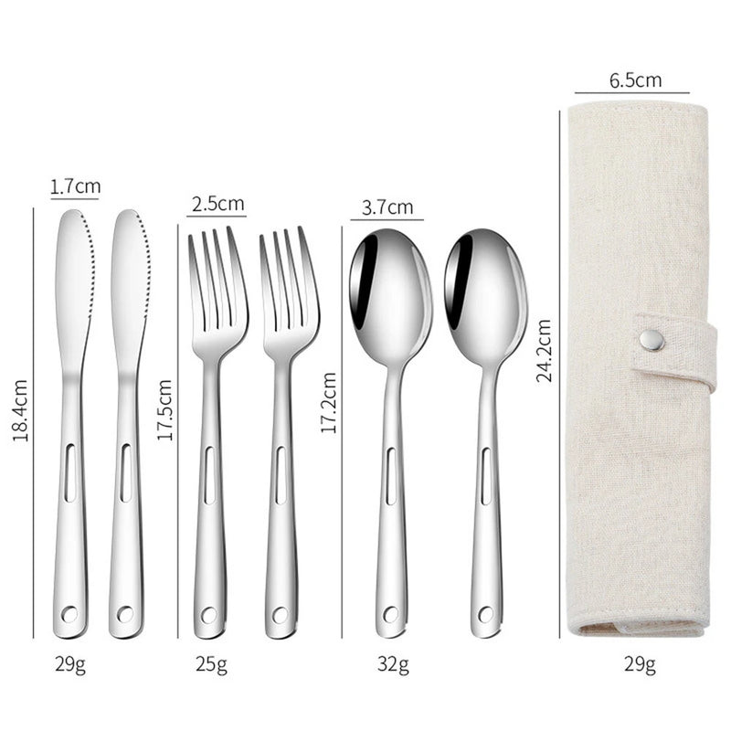 IPRee 7PCS Stainless Steel Camping Cutlery Set Portable Travel Picnic Utensils Fork Spoon Outdoor Dinnerware for Hiking