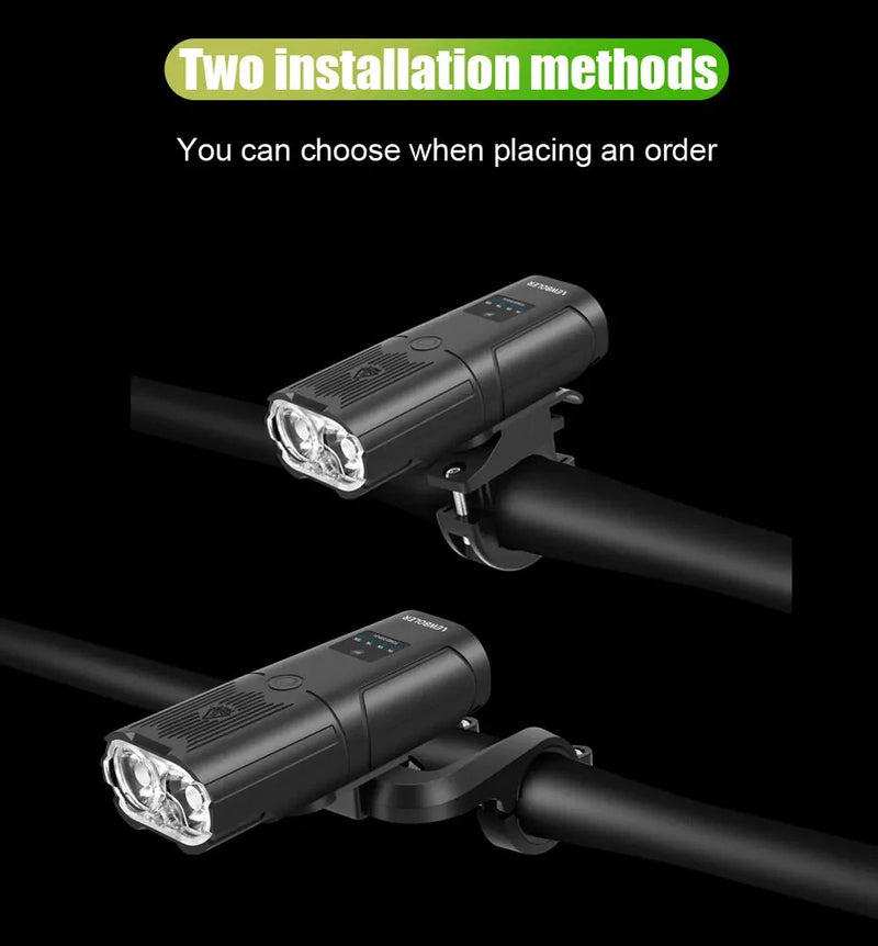 NEWBOLER Smart Bike Headlight 6000 Lumens Big Floodlight 10000mAh Battery Power Bank Waterproof Auto-light adjustment Front Light for MTB Road Cycling