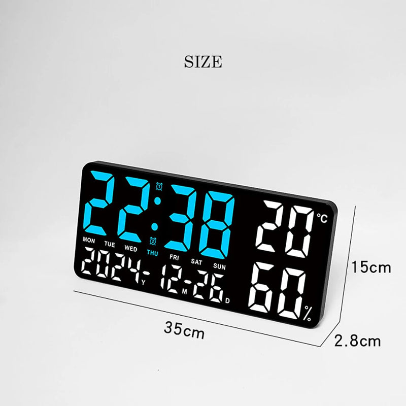 15 Inch Digital Wall Clock with Atmosphere Lights Remote Control Temp Humidity Display LED Table Clock Multifunctional Alarm Clock