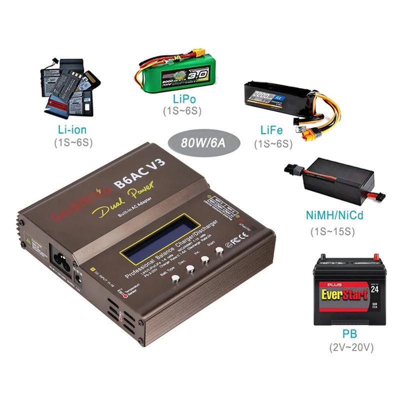 Imax B6AC V3 AC 100-240V 6A 80W Dual Power Smart Digital Balance Charger - Fast & Efficient Charging for All Batteries