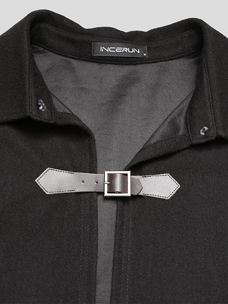 INCERUN Men Lapel Sleeveless Shawl Cape Black Mens Coat Cape Belt Buckle Middle Long Coat Jacket