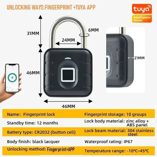Tuya Smart Fingerprint Door Lock Button Cabinet Lock Gym Wardrobe Door Password Padlock Electronic Door Lock IP67 Waterproof for Warehouse Dormitory Doors