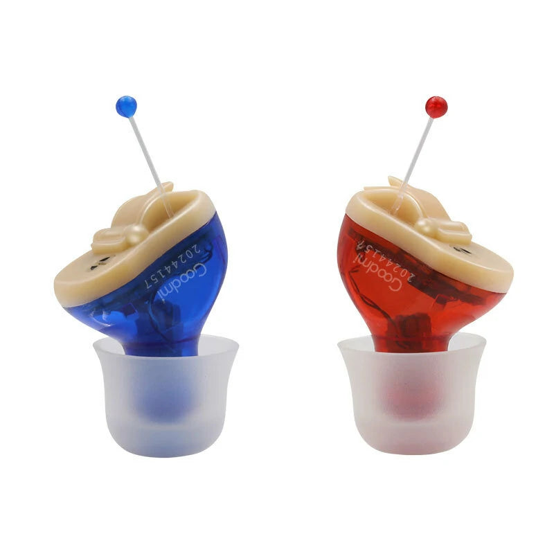 Red & Blue Mini Noise Canceling Hearing Earbuds In-Canal Earphones Headset Sound Amplifier