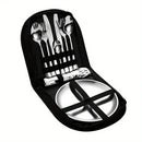 IPRee 11pcs Stainless Steel Flatware Set for Camping, Hiking & Outdoor Dining - Polished Finish Portable Cutlery Kit with Plates, Spoons, Forks, Travel Utensil Set for Picnics & Backpacking